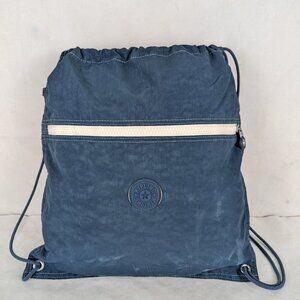 Genuine Kipling Supertaboo Blue Drawstring Zippered Backpack-Used-Good condition